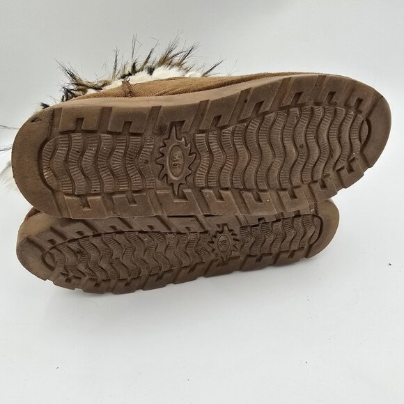 Brown Suede Faux Fur Lined Winter Boots With Multicolor Fur Trim - Picture 7 of 8